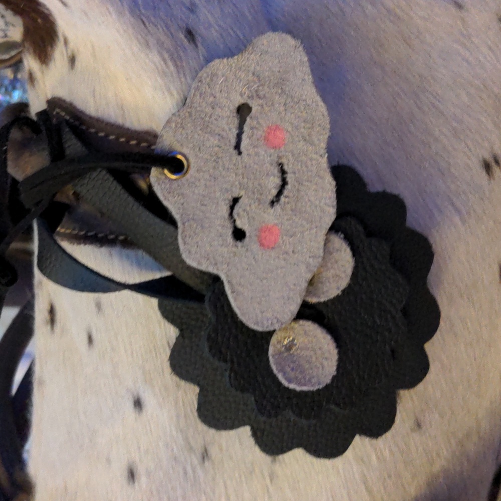 Handmade Genuine Leather Kawaii Happy Cloud Bag Charm Stone Black Pink #03 - Picture 8 of 8